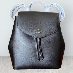 NEW KATE SPADE Saffiano Backpack All-Weather Leather NWT Lizzie Medium Black